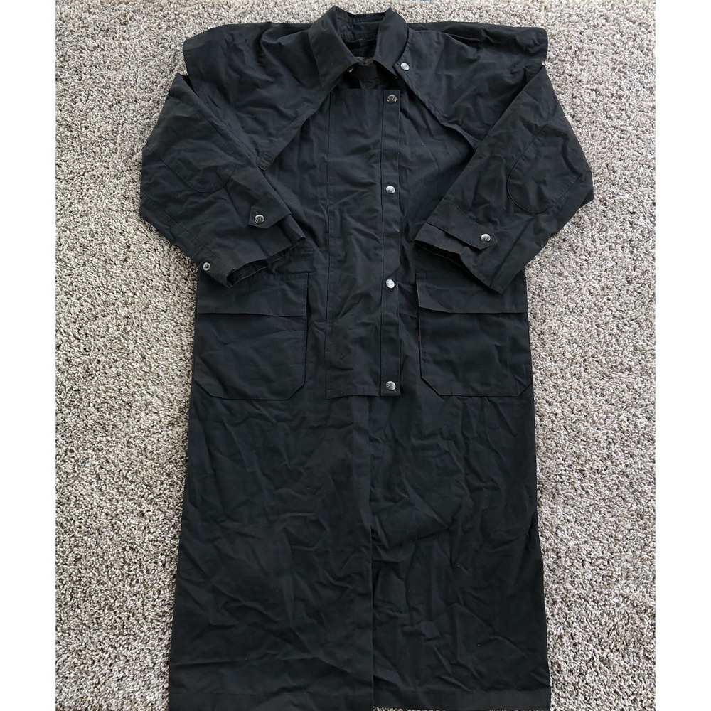 Down Under Saddle Supply Duster Coat Size S Black Waterproof Oilskin Snap Button